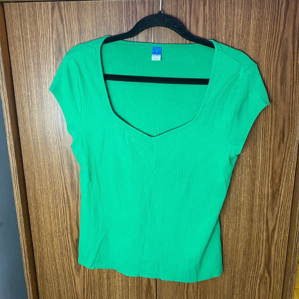 Old Navy Ribbed Top Womens Large Green Sweetheart Neck Cap Sleeve Tee